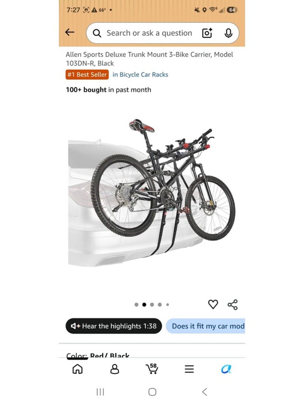 Allen Sports Deluxe Trunk Mount 3-Bike Carrier, Model 103DN-R, Black